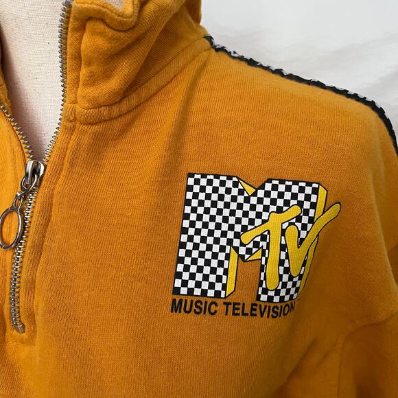 MTV Y2K Mustard 1/4 Zip Womens Sweeatshirt  I Want My MTV Graphic Retro 90s - Picture 6 of 12